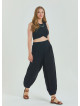Elastic Waist Relaxed Cut Black Plus Size Trousers 4627